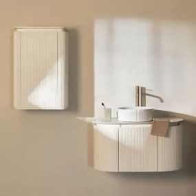 Conjunto De Móvel De Casa De Banho Em Madeira Carsone Branco & Branco & Cerâmica Redonda Riscas Brancas Ø36 Cm Sinqua & Sem - Sklum
