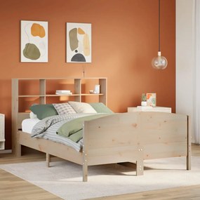 vidaXL Cama com estante sem colchão 140x190 cm pinho maciço