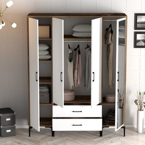 Roupeiro Kumsal STR – Nogueira e Branco – 160x47,5x201,4 cm
