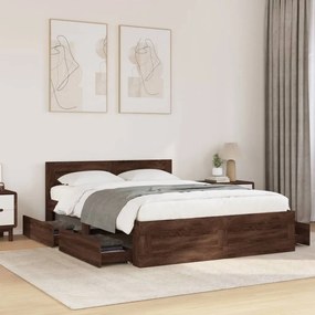 vidaXL Estrutura cama c/ cabeceira derivados madeira carvalho castanho