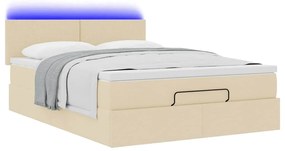 Cama Otomana com Colchão &amp; LEDs Creme 140x200 cm Tecido