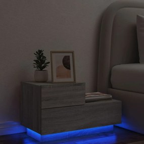 Mesa de Cabeceira Tulipa com 2 Gavetas e Luzes LED - Cinzento - Design