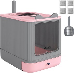 PawHut Caixa de Areia Fechada para Gatos M com Tampa Saída Superior Pá Filtros Desodorizantes Fácil de Limpar Rosa | Aosom Portugal