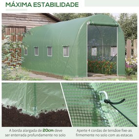 Estufa tipo Túnel 500x200x205 cm Estufa de Jardim com Porta Enrolável e 8 Janelas Cobertura de PE 140 g/m² Verde