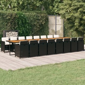 vidaXL 17 pcs conjunto de jantar p/ jardim c/ almofadões vime PE preto