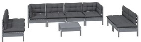 9 pcs conjunto lounge de jardim c/ almofadões pinho maciço
