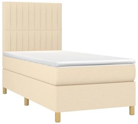 Cama box spring c/ colchão e LED 100x200 cm tecido cor creme