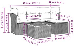 5 pcs conjunto sofás de jardim com almofadões vime PE preto