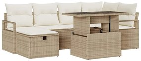 Conjunto de Sofá de Jardim vidaXL de 7 Peças com Almofadas Bege Vime P