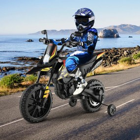 Mota Elétrica Infantil com Licença Aprilia com 2 Rodas de Treinamento Motocicleta Bateria 12V para Crianças de 3 a 8 Anos Preto