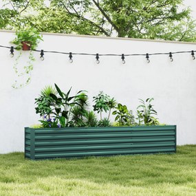Floreira de horta elevada em aço galvanizado  240 x 40 x 45 cm, com barras de suporte e placas de canto, fundo aberto, verde