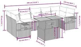 8 pcs conjunto de sofás p/ jardim com almofadões vime PE bege