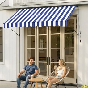 Toldo varanda 250 x 120 cm com manivela para proteção solar flexível, azul e branco