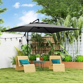 Guarda-sol de 3 x 3 m com manivela, base em cruz, inclinação e rotação de 360°, lona de 180 g/m² cinzento escuro