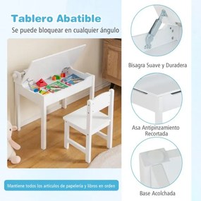 Conjunto de mesa e cadeira para crianças Mesa de actividades para crianças com arrumação e suporte para rolos de papel para desenhar, estudar e brinca