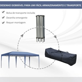 Outsunny Tenda Dobrável 6x3 Tenda de Jardim Portátil com Bolsa de Transporte Tecido Oxford Estrutura de Aço para Exterior Festas Acampamento Azul