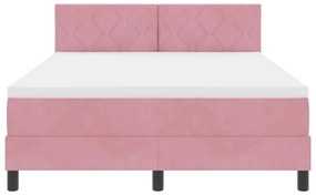 Cama Box com Colchão e LED Rosa 140x190 cm Veludo