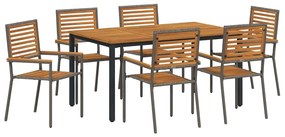 Conjunto de Jantar de Jardim vidaXL 7 Peças Cinza Poli Rattan Acácia