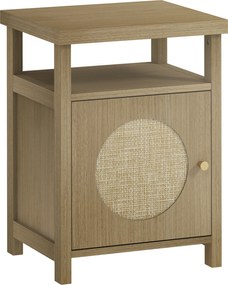 HOMCOM Mesa de Cabeceira com Porta de Vime Prateleira Aberta e Compartimento 40x35x55 cm Madeira | Aosom Portugal