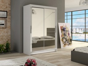Roupeiro Closico 129, Branco, 200x120x58cm, 110 kg, Portas para roupeiro: Deslizante, Número de prateleiras: 5, Número de prateleiras: 5