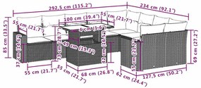 10 pcs conjunto de sofás p/ jardim com almofadões vime PE bege