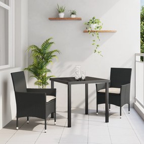 Conjunto de Jantar para Jardim vidaXL com Almofadas em Rattan Polivinílico Preto