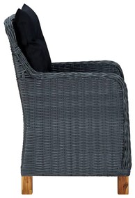 7 pcs conj. jantar exterior c/ almofadões vime PE cinza-escuro