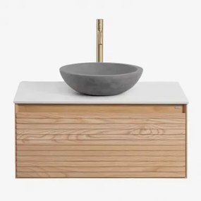 Conjunto De Móvel De Casa De Banho Suspenso Em Madeira De Freixo Tedrik Castanho Fresno & Cimento Cinzento Redondo Ø40 Cm Tarsis & Sem - Sklum