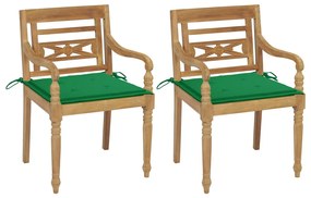 Cadeiras Batávia c/ almofadões verde 2 pcs teca maciça