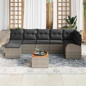 Conjunto de Sofá de Jardim com 8 Peças e Almofadas Cinza em Rattan Sin