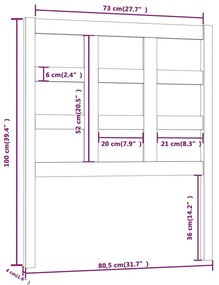 Cabeceira de cama 80,5x4x100 cm madeira de pinho maciça branco