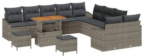 Conjunto de Sofá de Jardim de 13 Peças com Almofadas Cinzento Rattan P