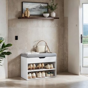 Banco para sapatos com 3 níveis, sapateira com almofada 30 x 60 x 44 cm branco