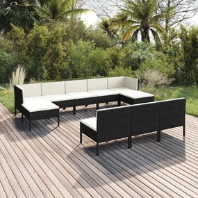 vidaXL 10 pcs conjunto lounge de jardim c/ almofadões vime PE preto