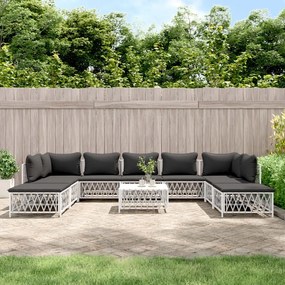 vidaXL 10 pcs conjunto lounge de jardim com almofadões aço branco