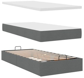 Cama otomana com colchão &amp; LEDs 90x200cm tecido cinzento escuro