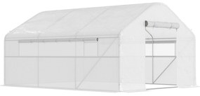 Outsunny Estufa tipo Túnel 4x3x2 m Estufa de Exterior com 2 Janelas Cobertura PE Anti UV e 1 Porta de Enrolar Branco | Aosom Portugal