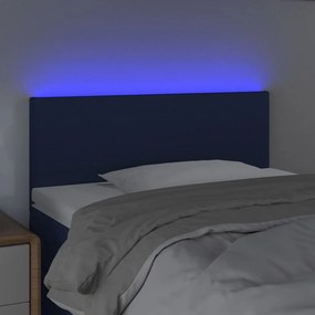 Cabeceira de cama c/ luzes LED tecido 100x5x78/88 cm azul