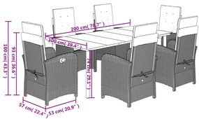 7 pcs conj. jantar jardim c/ almofadões vime PE bege misturado