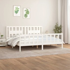 vidaXL Estrutura cama casal c/ cabeceira 180x200cm pinho maciço branco