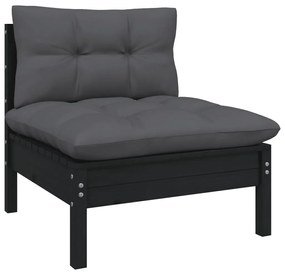 6 pcs conjunto lounge jardim c/ almofadões pinho maciço preto