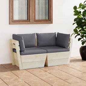vidaXL Sofá paletes 2 lugares p/ jardim c/ almofadões madeira de abeto