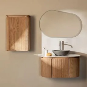 Conjunto De Móvel De Casa De Banho Suspenso 90x50 Cm Em Madeira Carsone Madeira Natural & Madeira Natural & Cimento Cinzento Redondo Ø40 Cm - Sklum