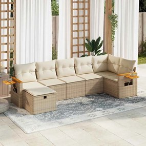 vidaXL 7 pcs conjunto de sofás p/ jardim com almofadões vime PE bege