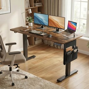 Secretária elétrica com altura ajustável, 180 x 80 x (72-120) cm função de memória castanha