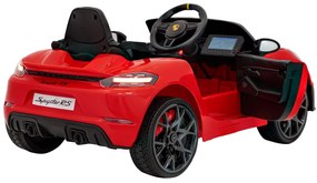 Carro elétrico para Crianças 12V Porsche Spyder RS 718 Com MP4, Rodas Espuma EVA, assento couro ecológico Carga até 30 kg Vermelho