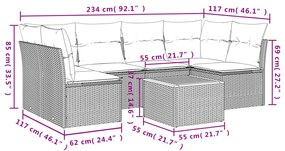 7 pcs conjunto de sofás p/ jardim com almofadões vime PE bege