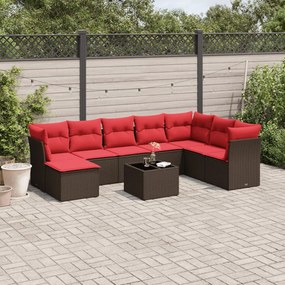 vidaXL 9 pcs conjunto sofás p/ jardim c/ almofadões vime PE castanho