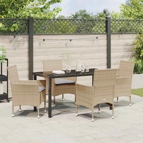 Conjunto de Jantar de Jardim 5 Peças com Almofadas Bege em Rattan Sint