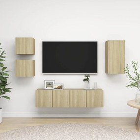 5 pcs conjunto de móveis TV derivados madeira carvalho sonoma